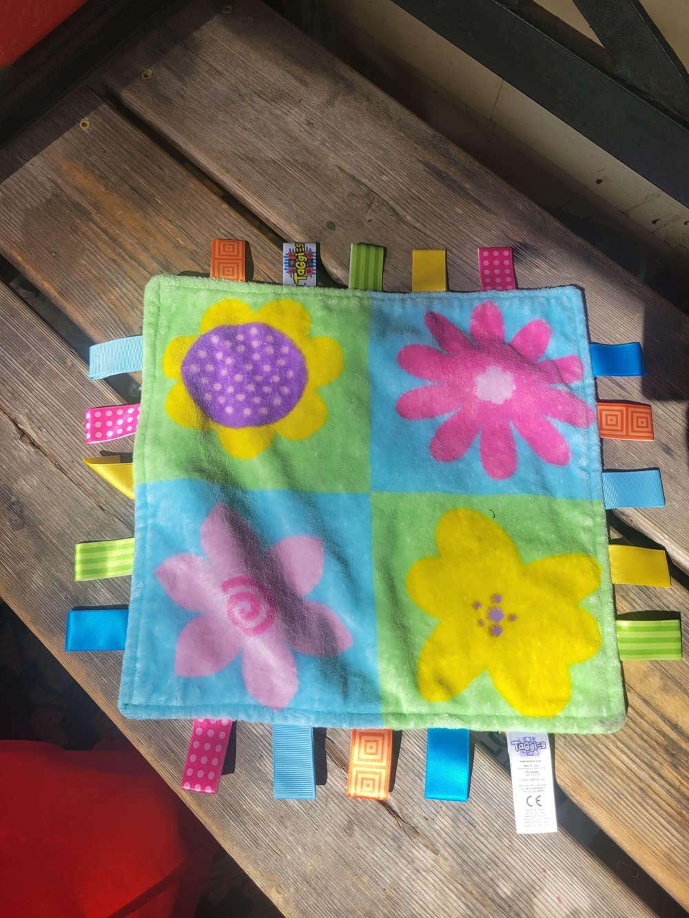 TAGGIES Patch Flowers Multi Colored Plush Security Blanket Lovey Blankie Silky